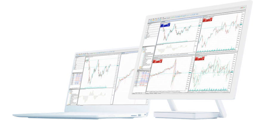 trading platform on different devices, smartphone, tablet, 4 monitors